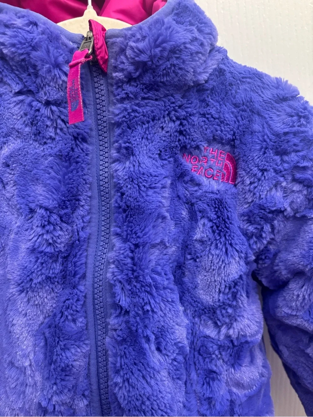 The North Face Reversible Hooded Jacket Girls Size 2T Pink Purple Fleece